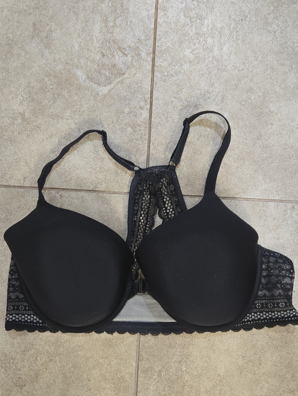 Victoria's Secret Black Lace Racerback T-Shirt Bra with Molded Cups